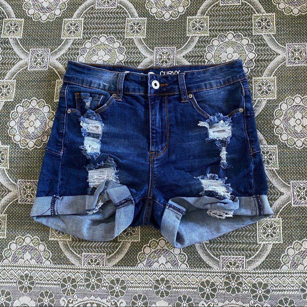 Distressed High-Waisted Jean Shorts